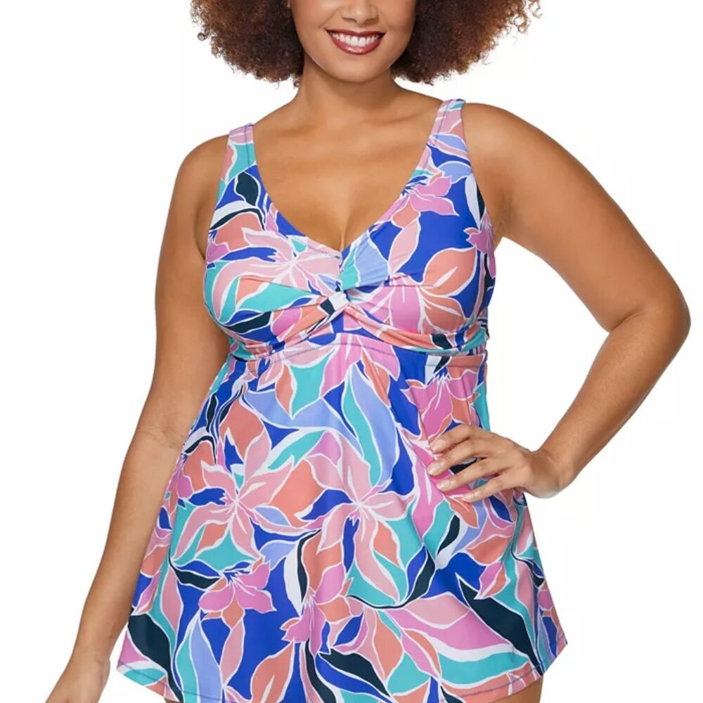 Raisins Curve Lucia V-Neck Swimdress Size 20W | NWT | Printed Tummy Control